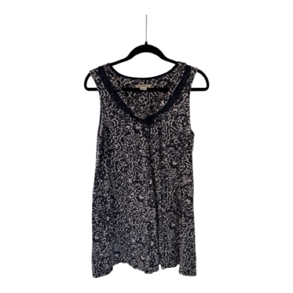 Liz Claiborne Navy & White Sleeveless Print Tunic Top Size Large